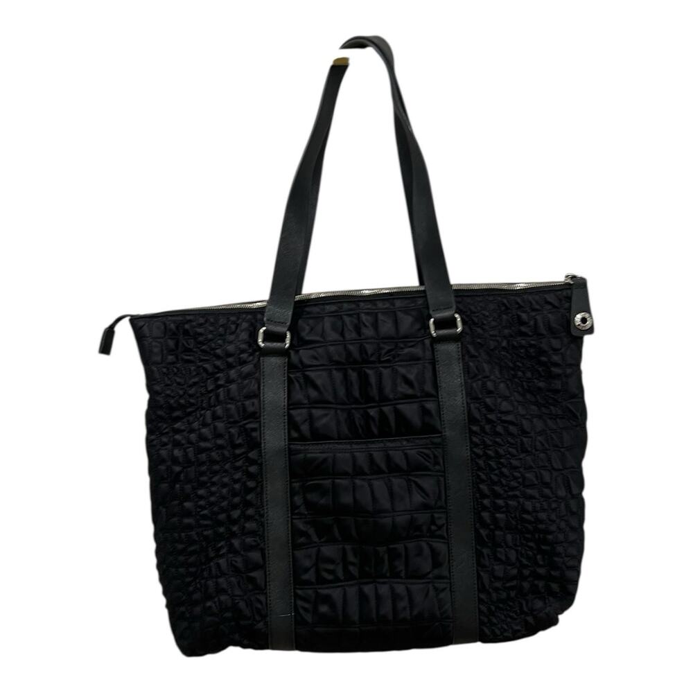 Henri Bendel Jetsetter Tote Black Quilted Nylon Leather Large Preppy Mint - Picture 3 of 15